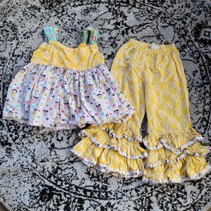 Yellow Kawaii Chibi Kimono Print 2 PC Ruffle Boutique Set Child 4 5 6 4T 5T 6T